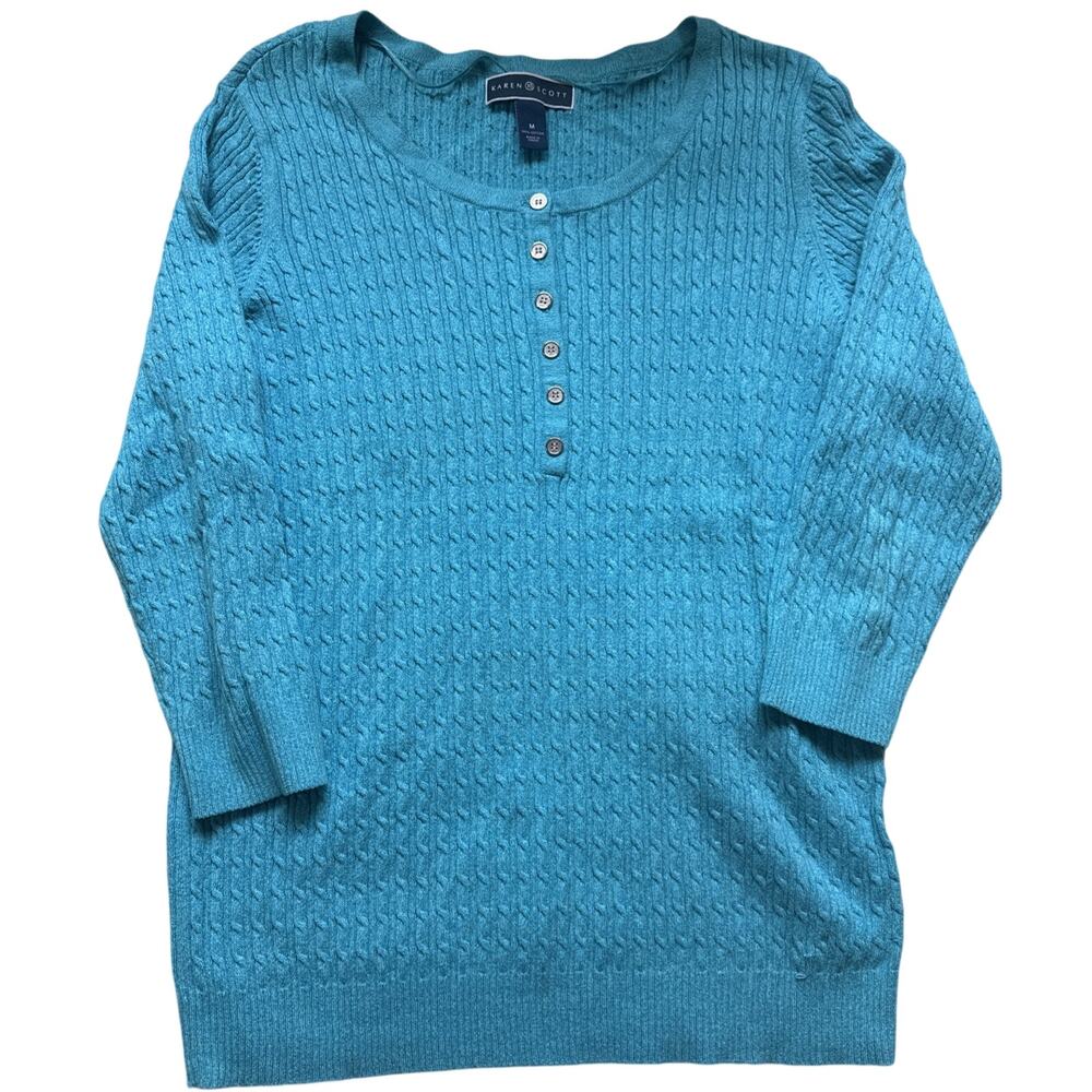 Karen Scott Turquoise Teal Knit Sweater Top Women M